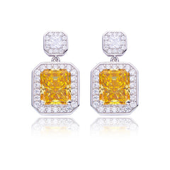 13.5Carat Rectangle Yellow Zircon Halo Drop Earrings