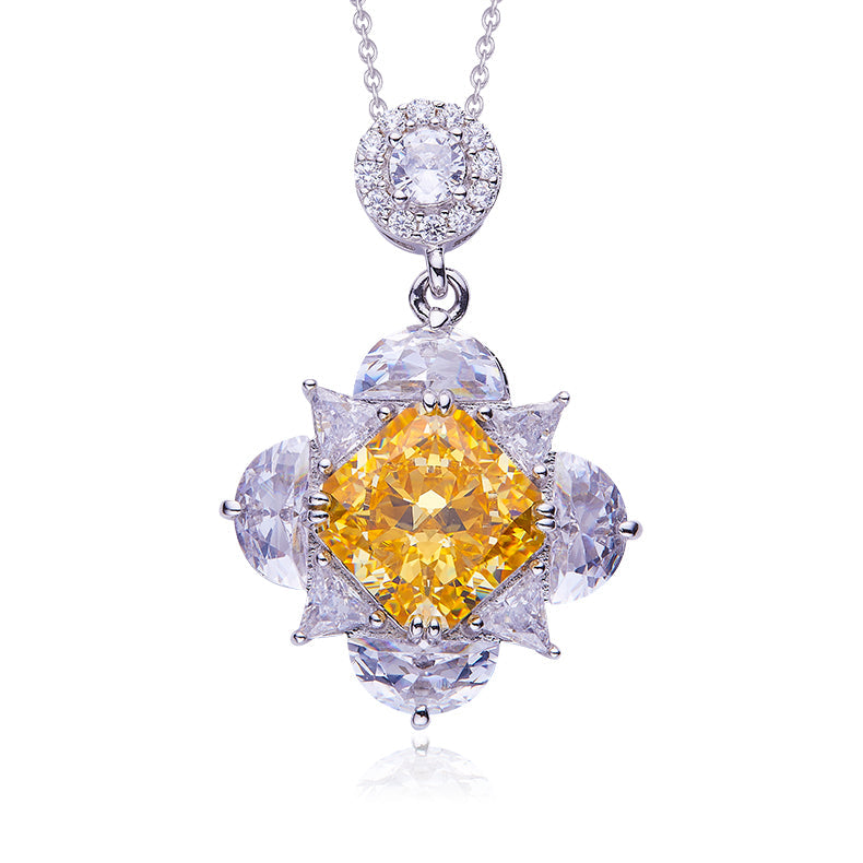 12.3Carat Square Yellow Zircon Flower Necklace