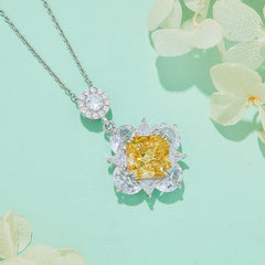 12.3Carat Square Yellow Zircon Flower Necklace