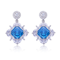 12.5 Carat Square Blue Zircon Drop Earrings