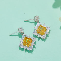 12.5 Carat Square Yellow Zircon Drop Earrings