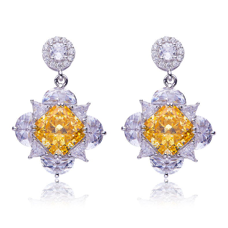 12.5 Carat Square Yellow Zircon Drop Earrings