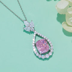 13.1Carat Cushion Cut Pink Zircon Water Drop Necklace