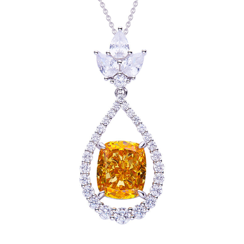 13.1Carat Cushion Cut Yellow Zircon Water Drop Necklace