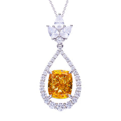 13.1Carat Cushion Cut Yellow Zircon Water Drop Necklace