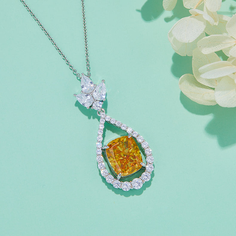 13.1Carat Cushion Cut Yellow Zircon Water Drop Necklace