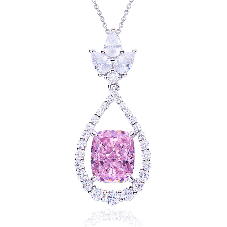 13.1Carat Cushion Cut Pink Zircon Water Drop Necklace