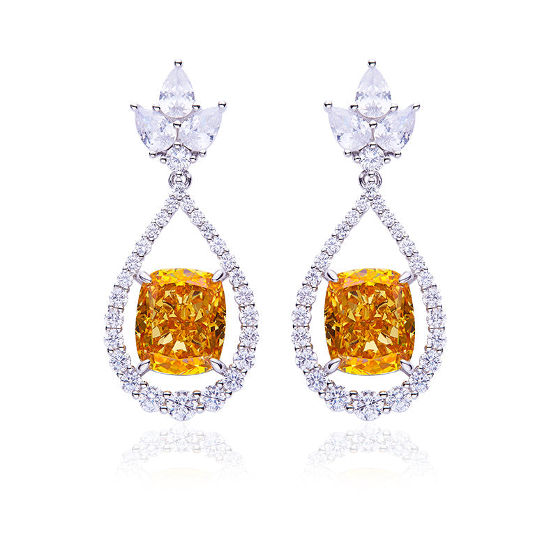 12.7Carat Cushion Cut Yellow Zircon Water Drop Earrings