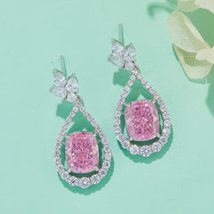 12.7Carat Cushion Cut Pink Zircon Water Drop Earrings