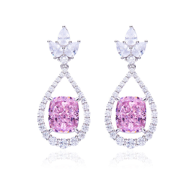 12.7Carat Cushion Cut Pink Zircon Water Drop Earrings