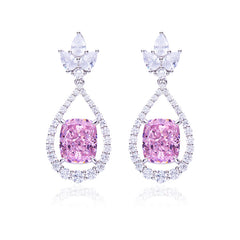 12.7Carat Cushion Cut Pink Zircon Water Drop Earrings