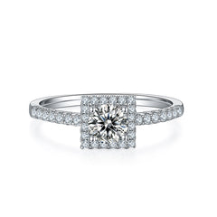 Square Halo 0.5Carat Round Moissanite Engagement Ring