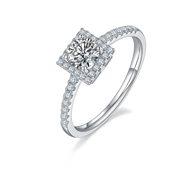 Square Halo 0.5Carat Round Moissanite Engagement Ring