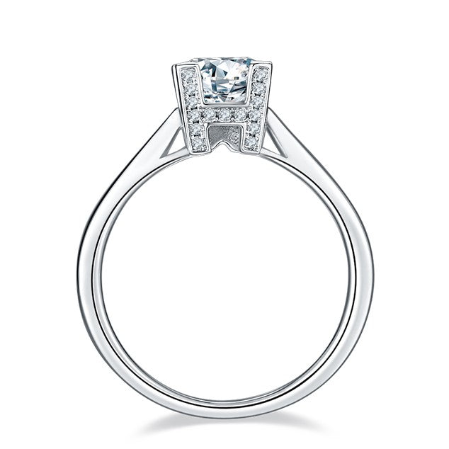 HW Prong 1.0Carat Round Moissanite Engagement Ring