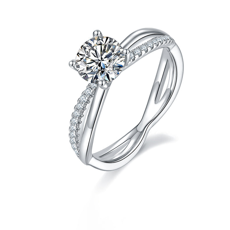 1.0Carat Round Moissanite Interlaced X Engagement Ring