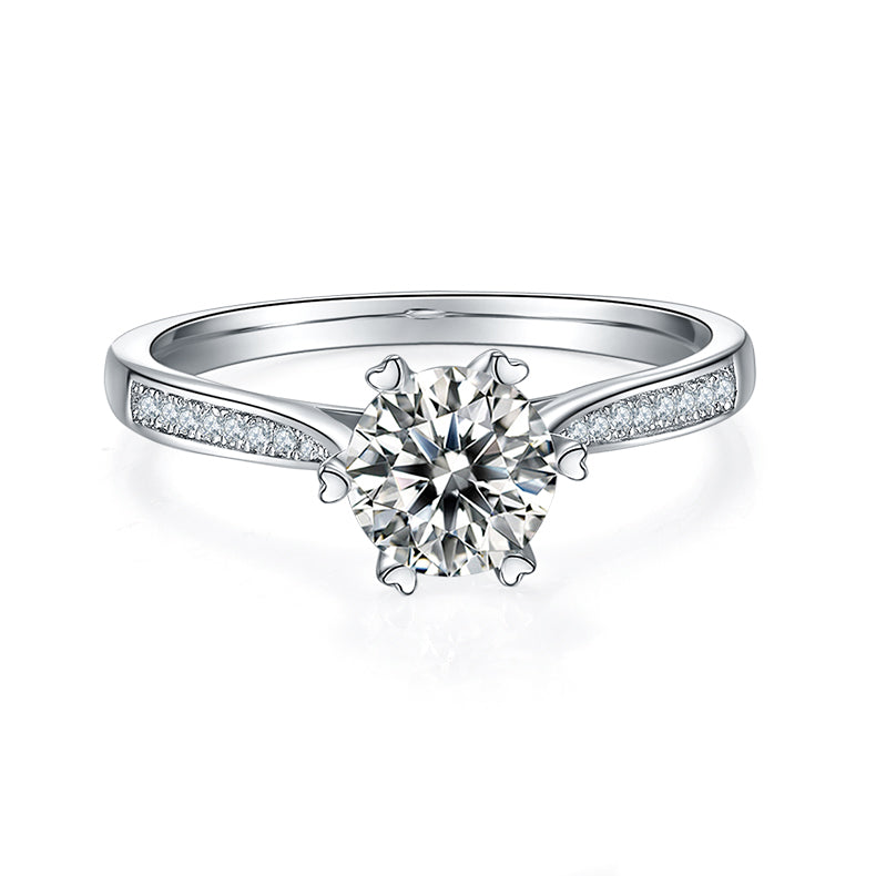 Cathedral Heart Shape Prongs 1.0Carat Moissanite Ring