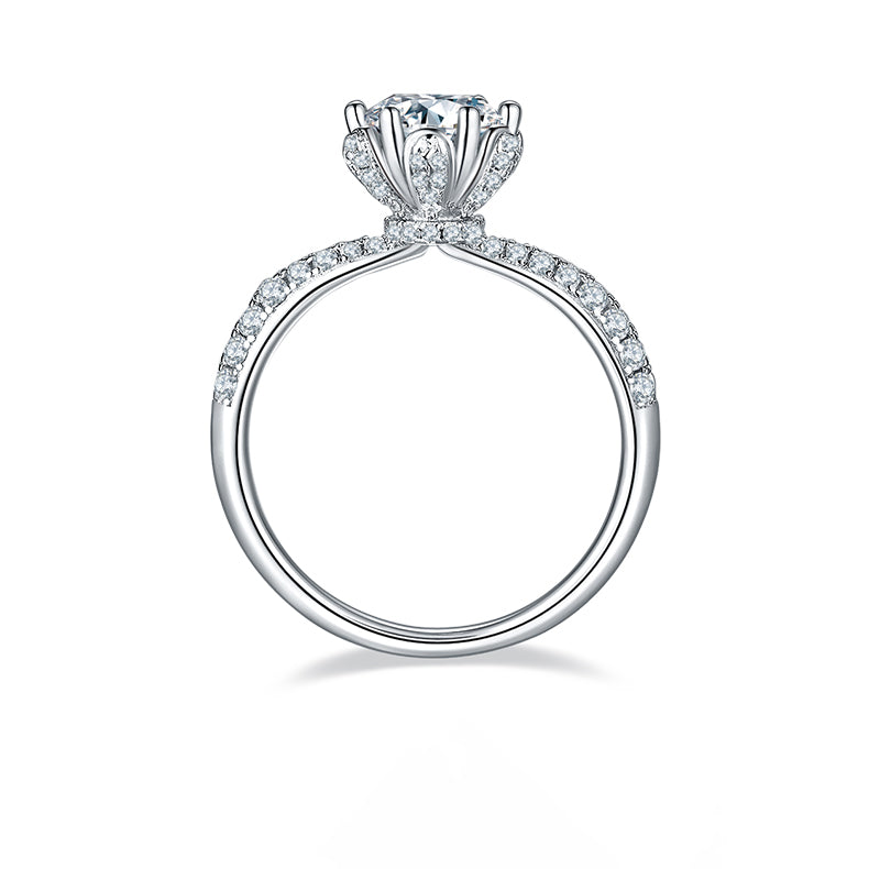 Cathedral Flower Prongs 1.0Carat Round Moissanite Ring