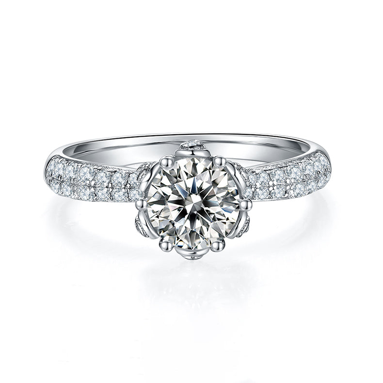 Cathedral Flower Prongs 1.0Carat Round Moissanite Ring