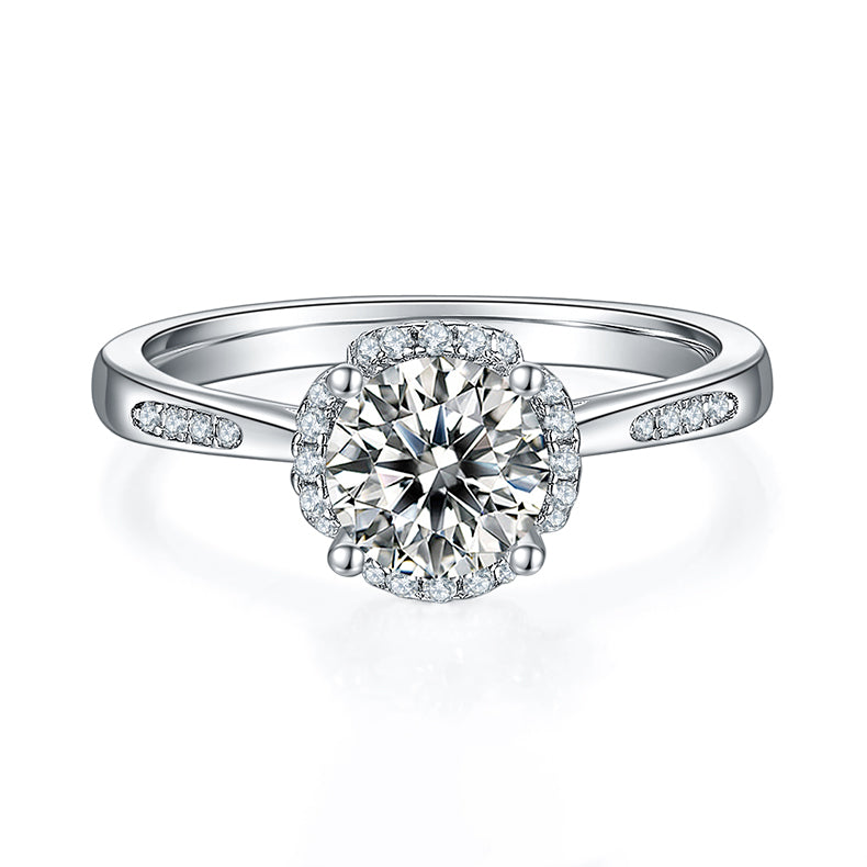 Petals Halo 1.0Carat Round Moissanite Engagement Ring