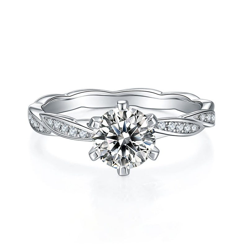 1.0Carat Round Moissanite Twist Arm Engagement Ring