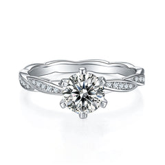 1.0Carat Round Moissanite Twist Arm Engagement Ring