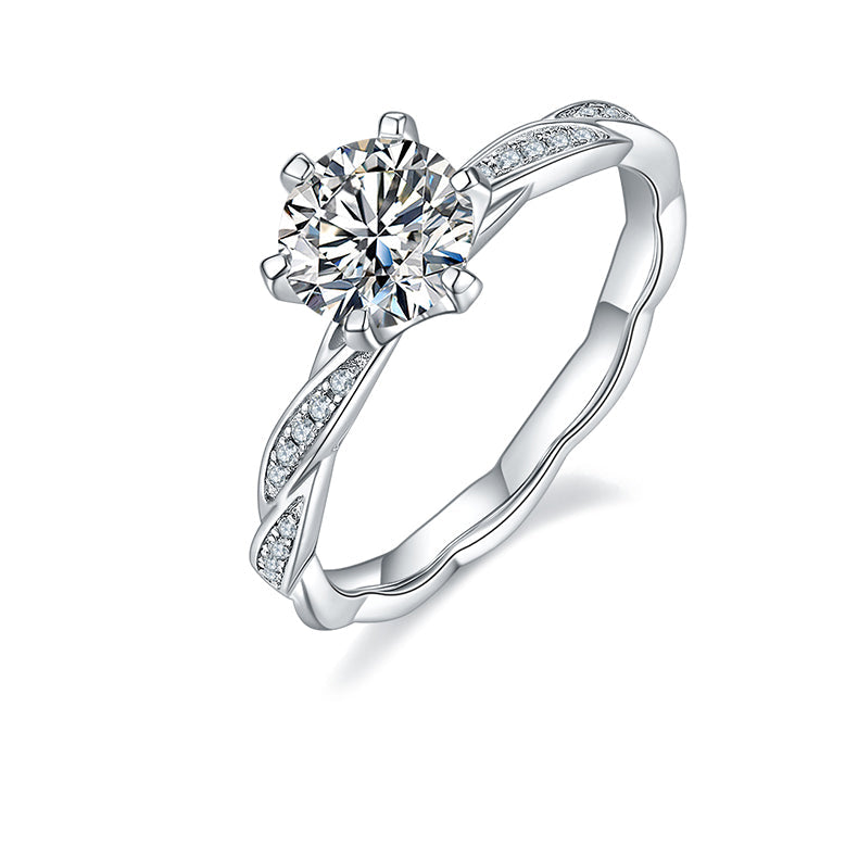 1.0Carat Round Moissanite Twist Arm Engagement Ring