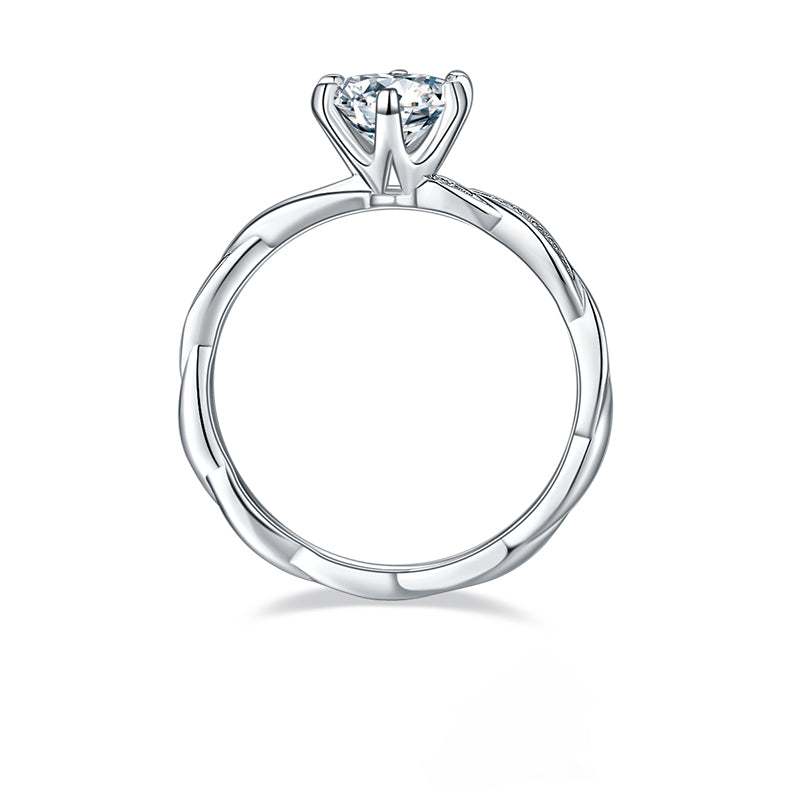 1.0Carat Round Moissanite Twist Arm Engagement Ring