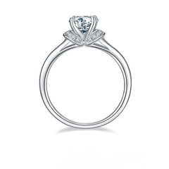 Double Petal Halo 1.0Carat Round Moissanite Engagement Ring