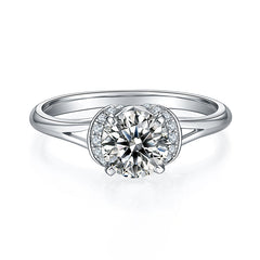 Double Petal Halo 1.0Carat Round Moissanite Engagement Ring