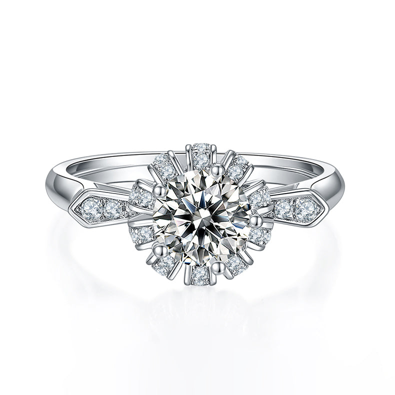 Rolled Petals Halo 1.0 Carat Round Cut Moissanite Engagement Ring