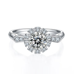 Rolled Petals Halo 1.0 Carat Round Cut Moissanite Engagement Ring