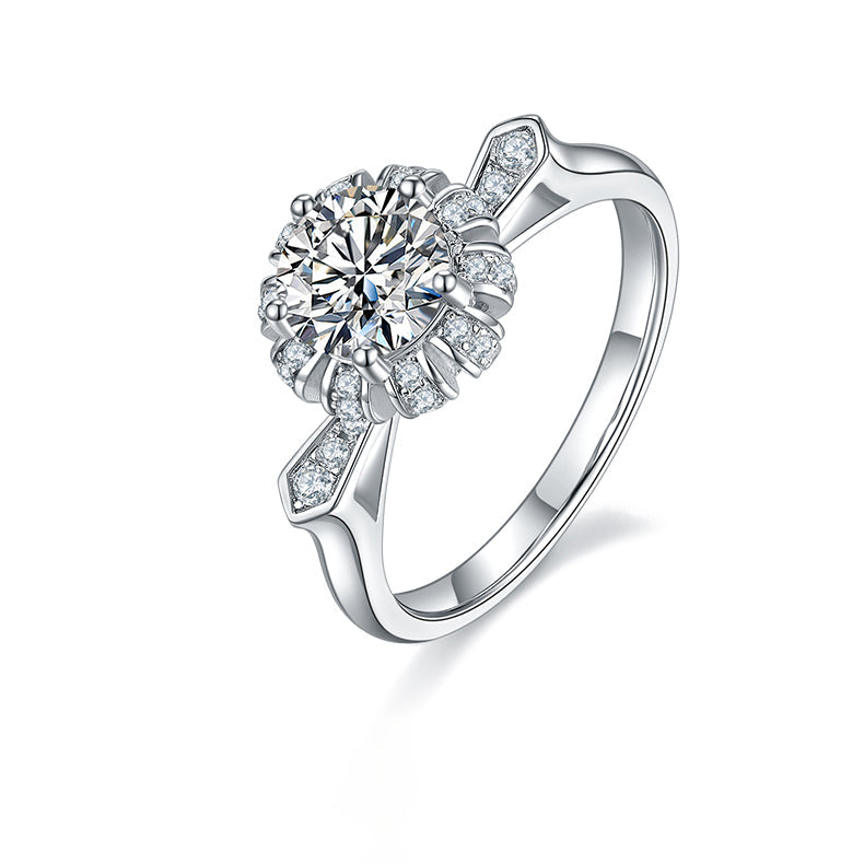 Rolled Petals Halo 1.0 Carat Round Cut Moissanite Engagement Ring