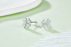 Moissanite Clover Plated Platinum Studs Earrings for Women