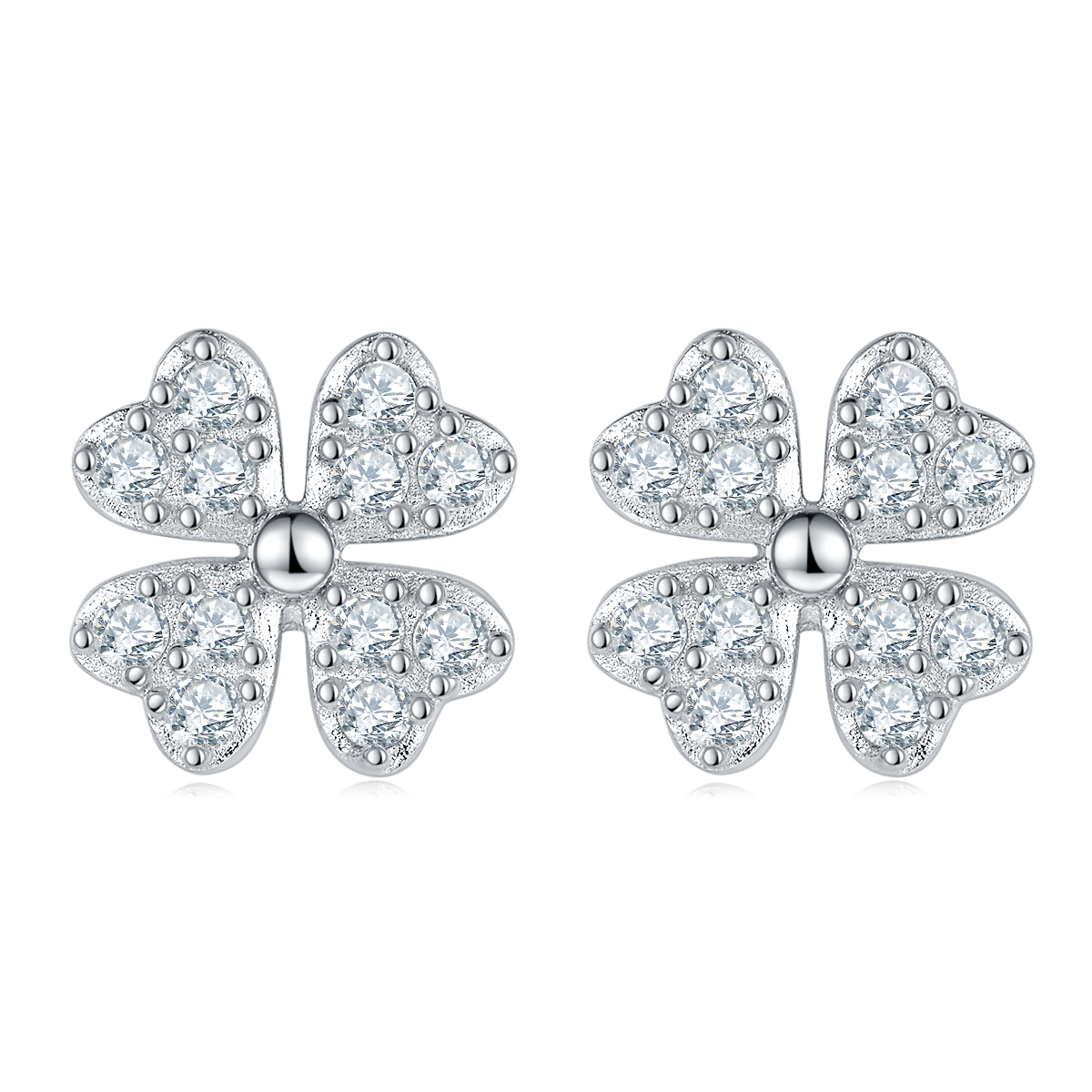 Moissanite Clover Plated Platinum Studs Earrings for Women