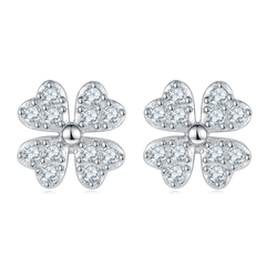 Moissanite Clover Plated Platinum Studs Earrings for Women