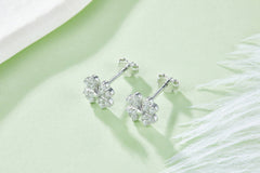 Moissanite Clover Plated Platinum Studs Earrings for Women