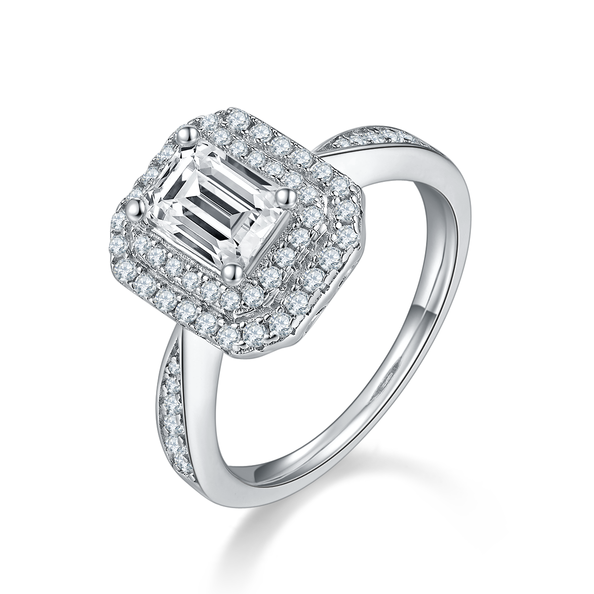 Luxurious Soleste Halo 1.0 carat Emerald Cut Moissanite Engagement Ring