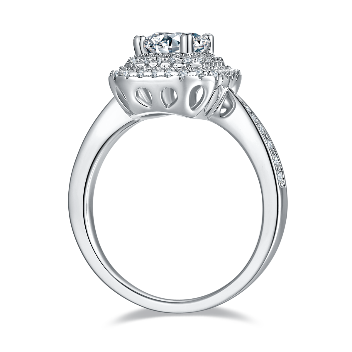 Luxurious Soleste Halo 1.0 carat Emerald Cut Moissanite Engagement Ring