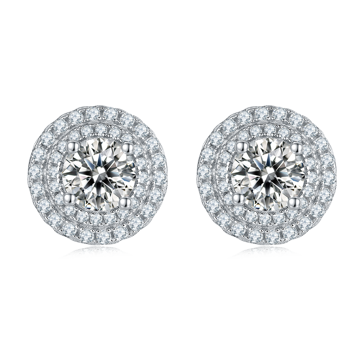 Luxurious Soleste Halo 0.5 Carat Round Cut Moissanite Studs Earrings