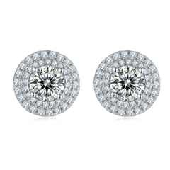 Luxurious Soleste Halo 0.5 Carat Round Cut Moissanite Studs Earrings