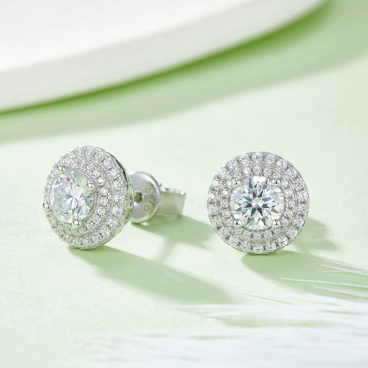 Luxurious Soleste Halo 0.5 Carat Round Cut Moissanite Studs Earrings