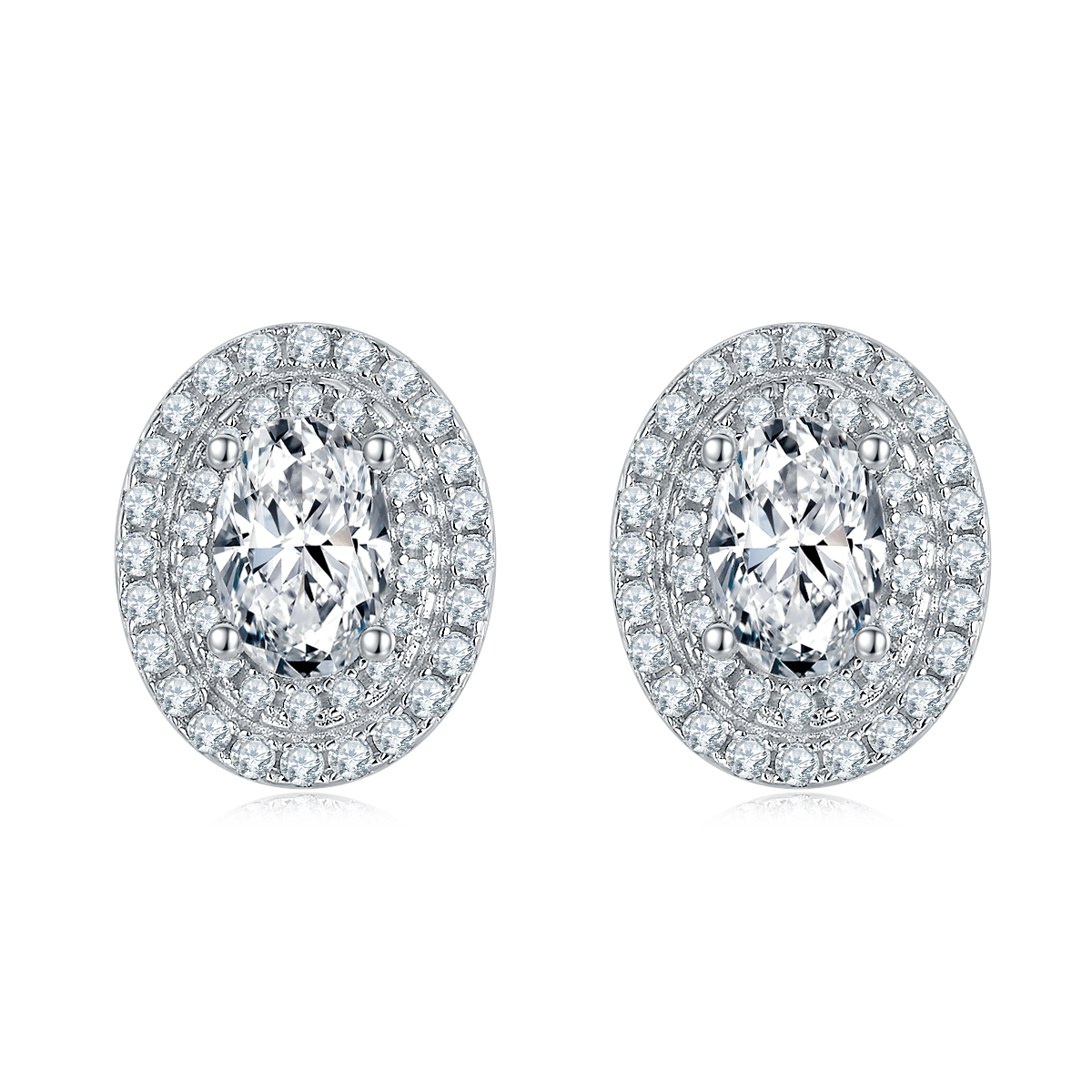 Luxurious Soleste Halo 0.5 Carat Oval Cut Moissanite Studs Earrings