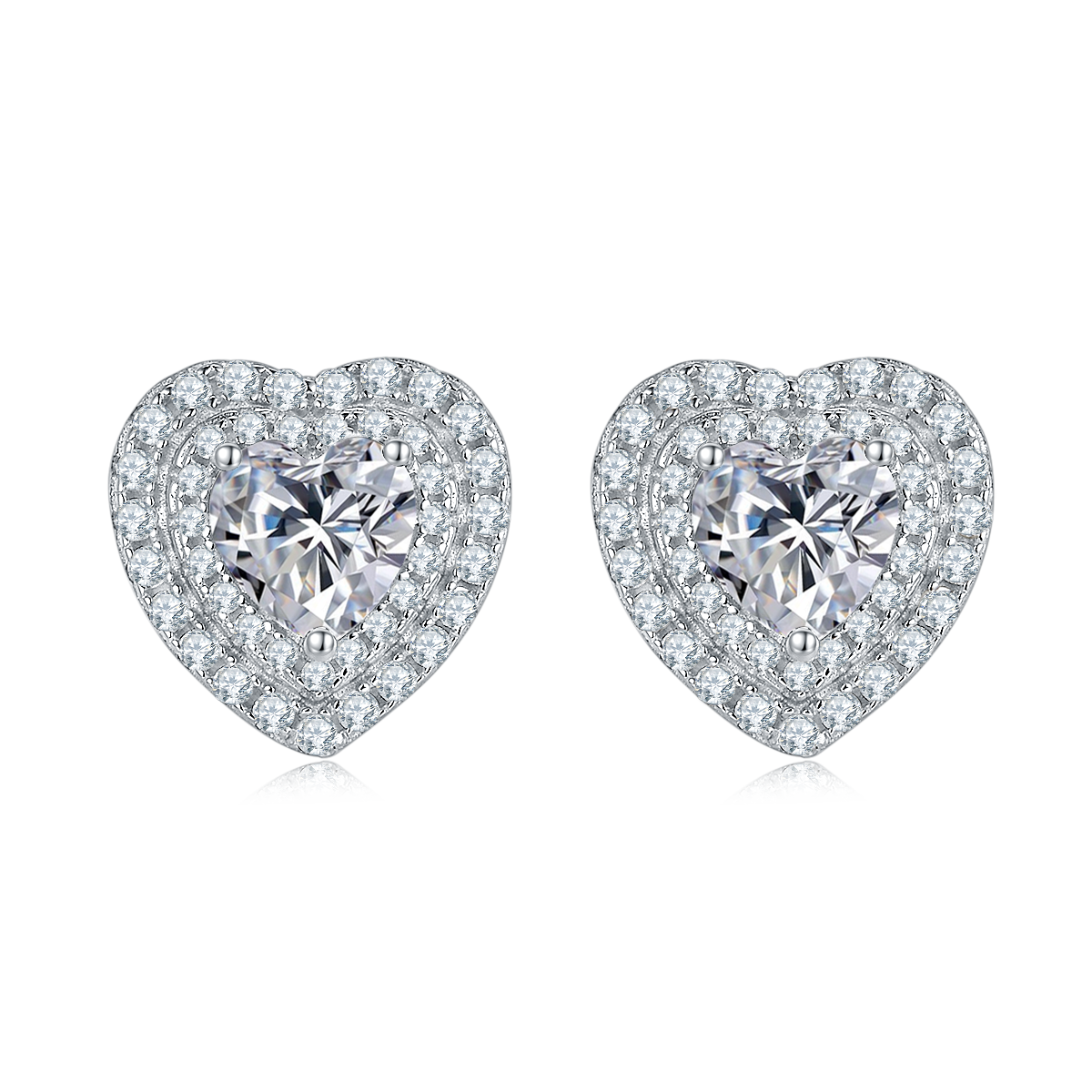 Double Soleste Halo 0.5 Carat Heart Shape Moissanite Stud Earrings