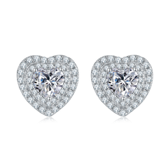 Double Soleste Halo 0.5 Carat Heart Shape Moissanite Stud Earrings