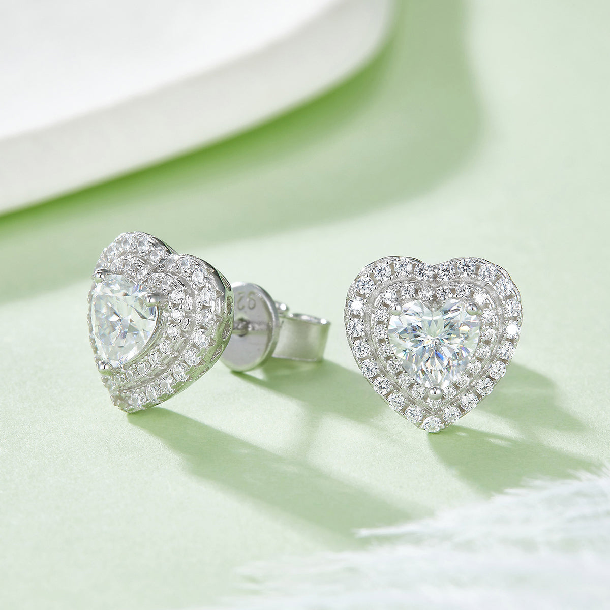 Double Soleste Halo 0.5 Carat Heart Shape Moissanite Stud Earrings