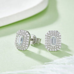 Luxury Soleste Halo 0.5 Carat Emerald Cut Moissanite Stud Earrings