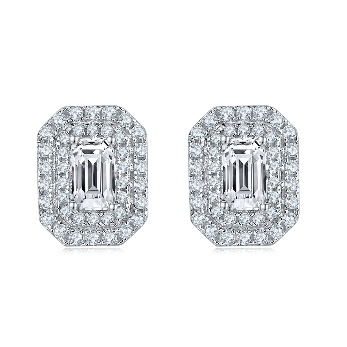 Luxury Soleste Halo 0.5 Carat Emerald Cut Moissanite Stud Earrings