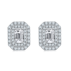 Luxury Soleste Halo 0.5 Carat Emerald Cut Moissanite Stud Earrings