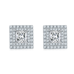 Double Square Soleste Halo 0.5 Carat Princess Cut Moissanite Studs Earrings