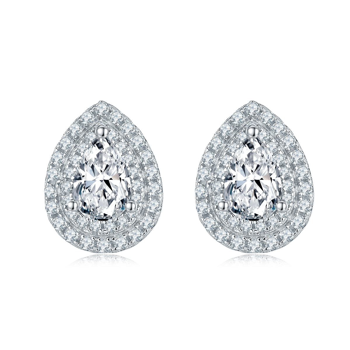 Luxurious Soleste Halo 0.5 Carat Pear Drop Moissanite Studs Earrings